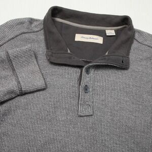 Tommy Bahama Sweater Mens Large Gray Ribbed Long Sleeves